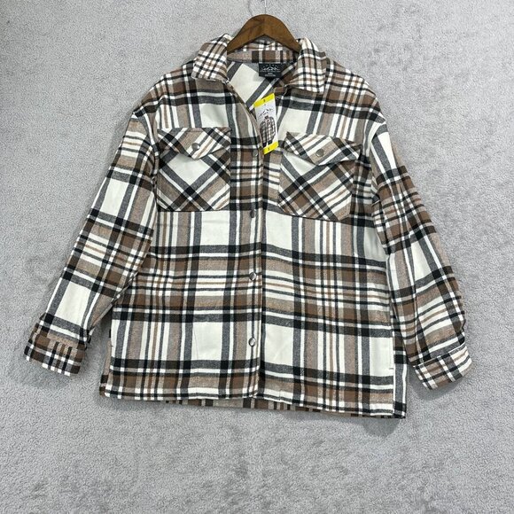 NEW Hfx Women's S Plaid Flannel Shacket S Snap Button - Picture 1 of 9
